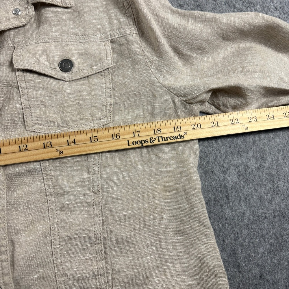 Jones & Co Jones New York Womens Trucker Jacket Medium 100% Linen Beige Oatmeal - Picture 4 of 13
